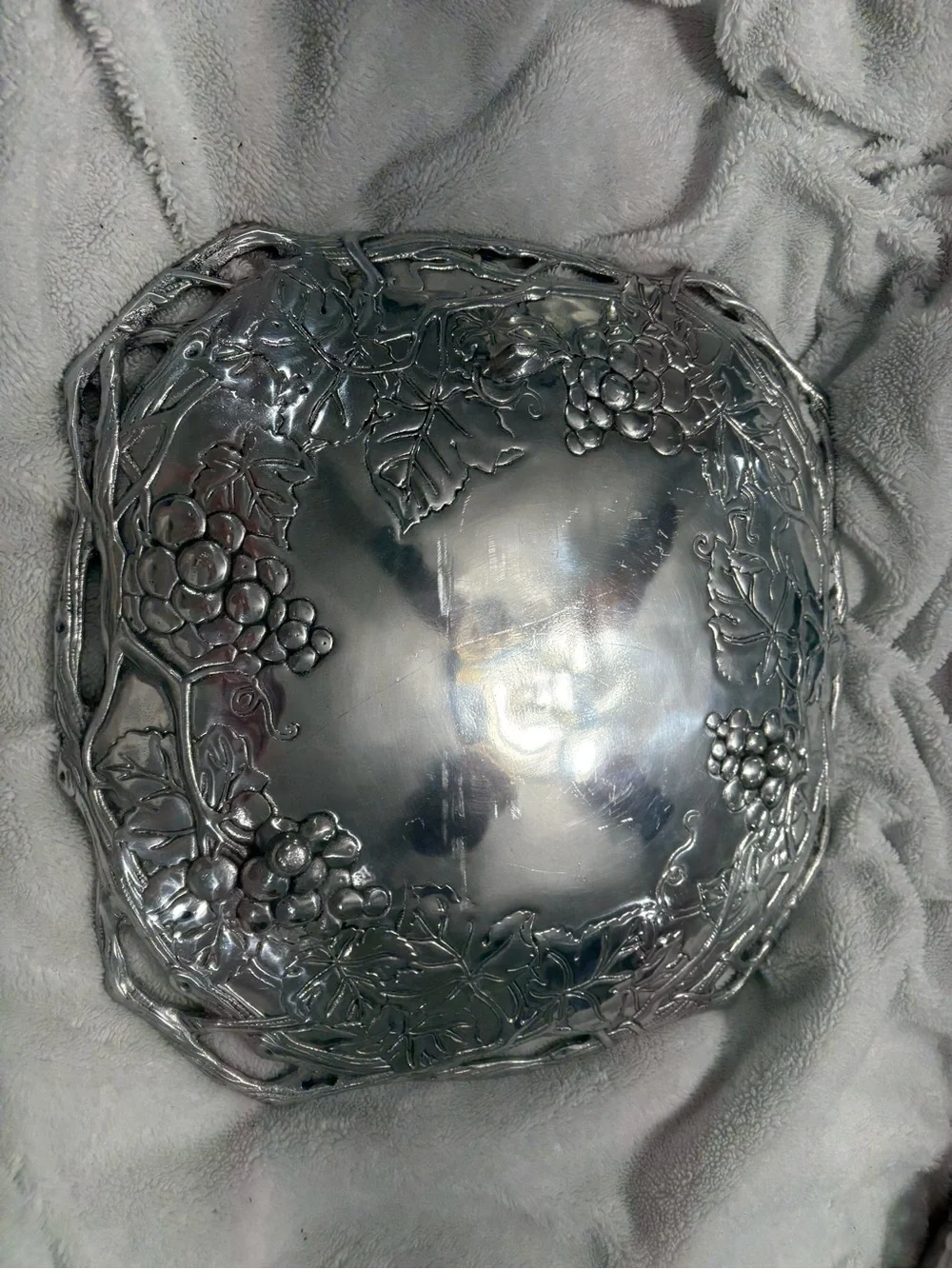 Vintage Square Cast Aluminum Grape & Vine Serving Platter Tray